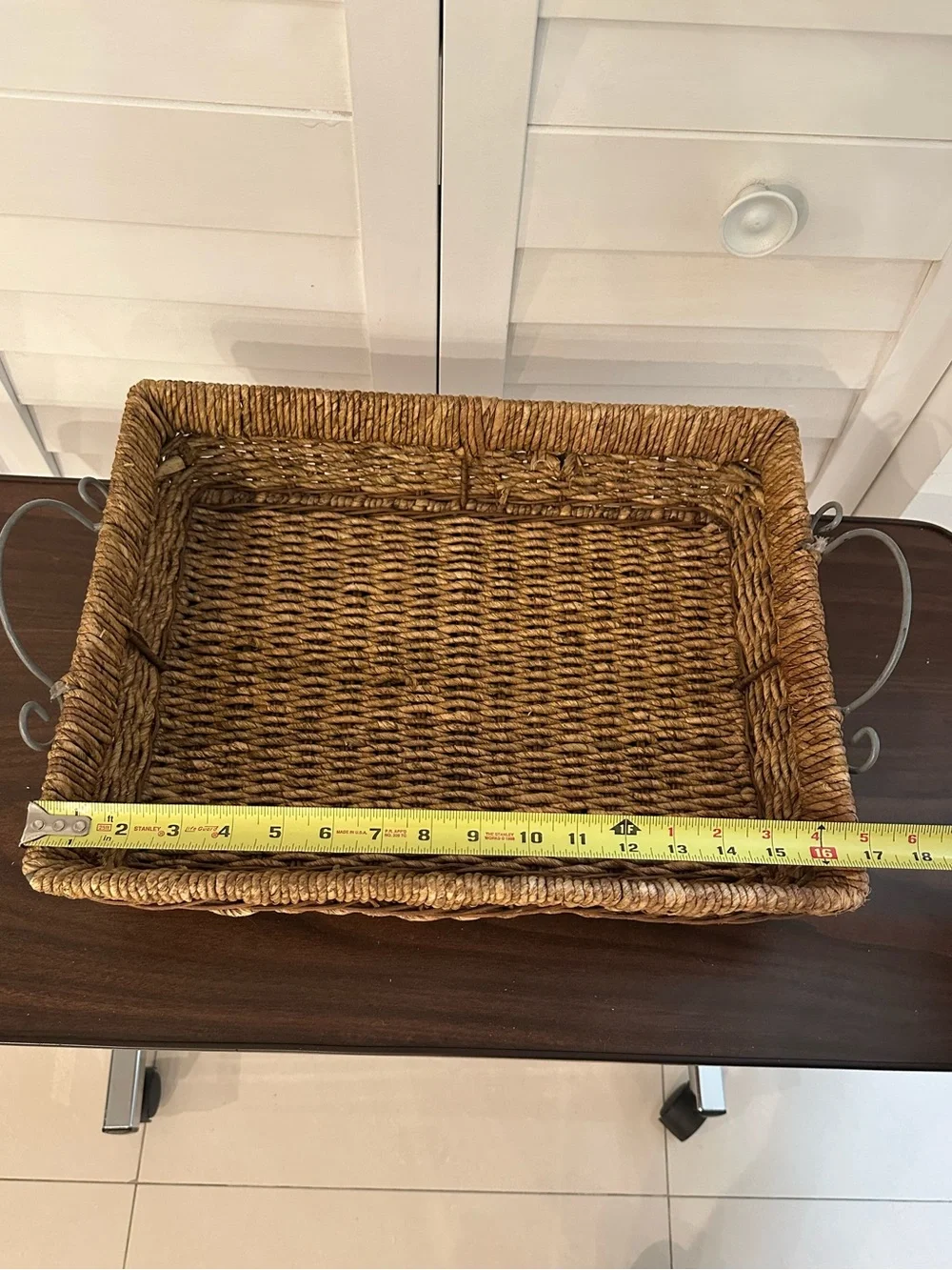 Natural Woven Seagrass Basket-Tray w/Metal Handles